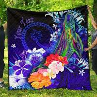 Custom Personalised Chuuk Premium Quilt - Humpback Whale with Tropical Flowers (Blue) Blue - Polynesian Pride