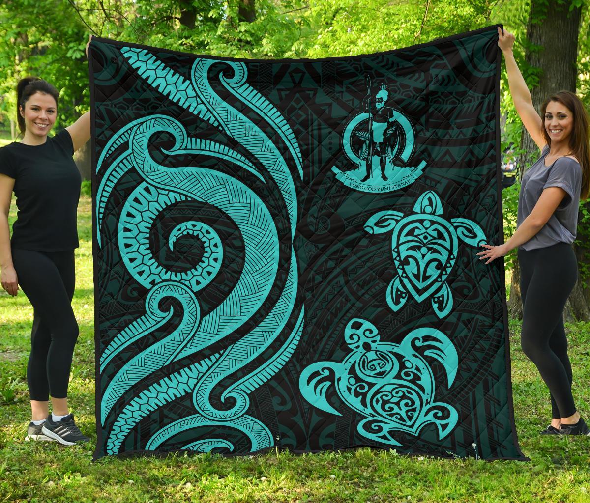 Vanuatu Premium Quilt - Turquoise Tentacle Turtle Turquoise - Polynesian Pride