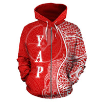 Yap Polynesian Zip up Hoodie Coconut Tree Red and White - Polynesian Pride