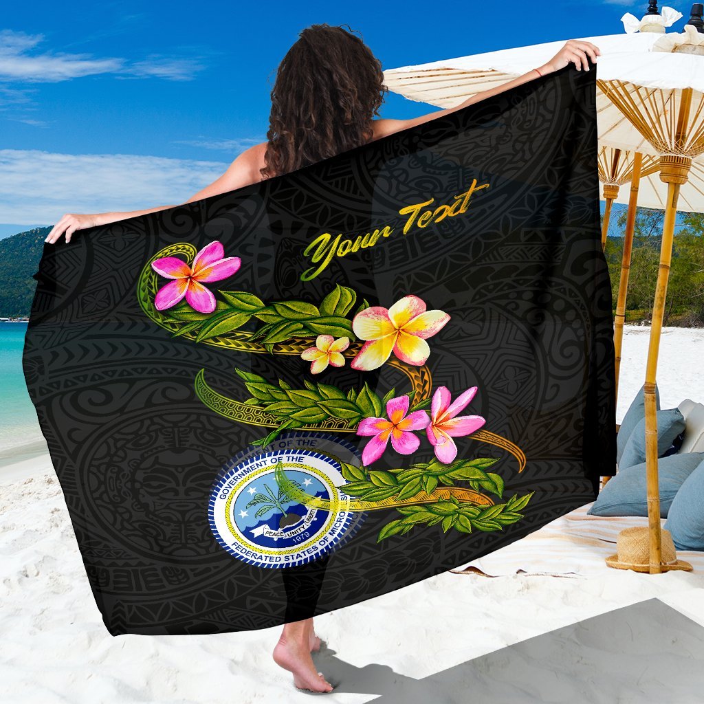 Federated States Of Micronesia Polynesian Custom Personalised Sarong - Plumeria Tribal Women One Size Black - Polynesian Pride