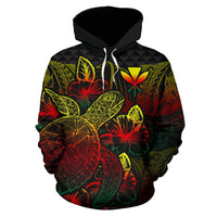 Hawaii Polynesian Hoodie Turtle Hibiscus Reggae - Polynesian Pride