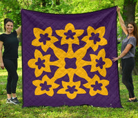 Hawaiian Premium Quilt Royal Pattern - Purple And Gold - A1 Style Purple - Polynesian Pride