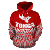 Tonga Polynesian Zip up Hoodie Red Pride Map and Seal - Polynesian Pride