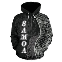 Samoa Polynesian Zip up Hoodie Coconut Tree Black - Polynesian Pride