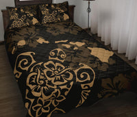 Turtle Hibiscus Map Gold Quilt Bed Set - Polynesian Pride