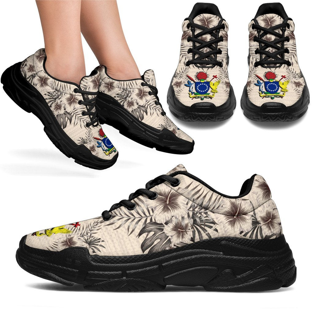 Cook Islands 1 Chunky Sneakers - The Beige Hibiscus Black - Polynesian Pride