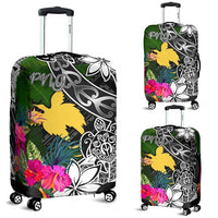 Papua New Guinea Luggage Covers - Turtle Plumeria Banana Leaf Black - Polynesian Pride