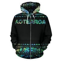 New Zealand Maori Zip up Hoodie, Aotearoa Silver Fern Zipper Hoodie Paua Shell - Polynesian Pride