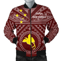 Papua New Guinea Men's Bomber Jacket - Flag With Polynesian Patterns (Red) Red - Polynesian Pride