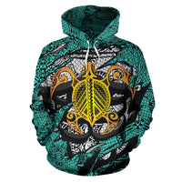 Honu Polynesian Turquoise Hawaii Turtle Hoodie - Polynesian Pride