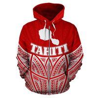 Tahiti Polynesian Zip up Hoodie Red Pride Map and Seal - Polynesian Pride