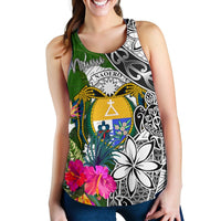 Nauru Women's Racerback Tank White - Turtle Plumeria Banana Leaf Crest - Polynesian Pride