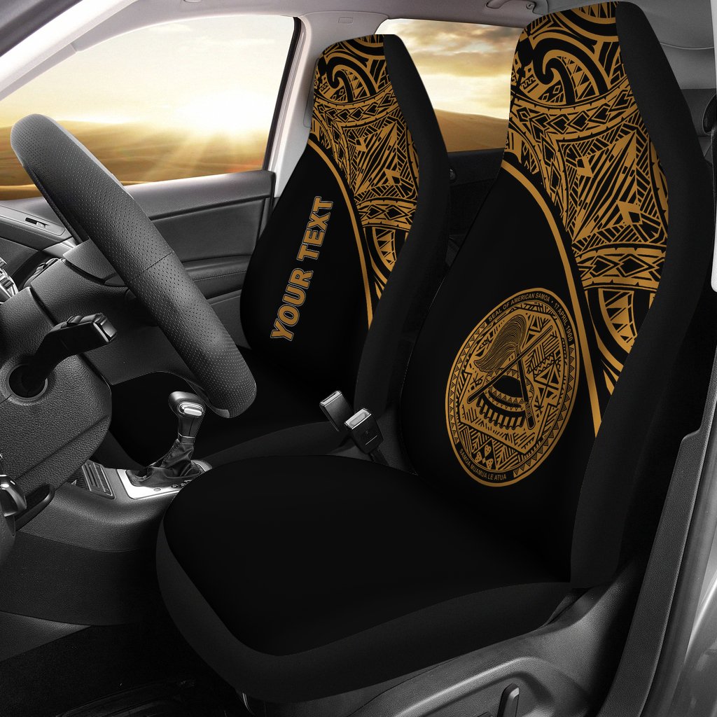 American Samoa Custom Personalised Car Seat Covers - American Samoa Seal Polynesian Gold Curve Universal Fit Black - Gold - Polynesian Pride