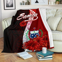 Samoa Polynesian Premium Blanket - Coat Of Arm With Hibiscus - Polynesian Pride