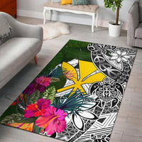 Hawaii Area Rug White - Turtle Plumeria Banana Leaf - Polynesian Pride