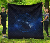 Hawaii Map Galaxy Dolphin Premium Quilt - Blue Blue - Polynesian Pride