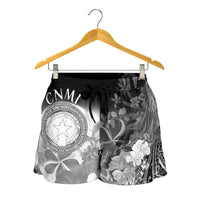CNMI Women's Shorts - Humpback Whale with Tropical Flowers (White) - Polynesian Pride