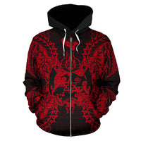 Tonga Polynesian All Over Zip up Hoodie Map Red - Polynesian Pride