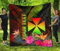 Wallis and Futuna Polynesian Personalised Premium Quilt - Hibiscus and Banana Leaves - Polynesian Pride