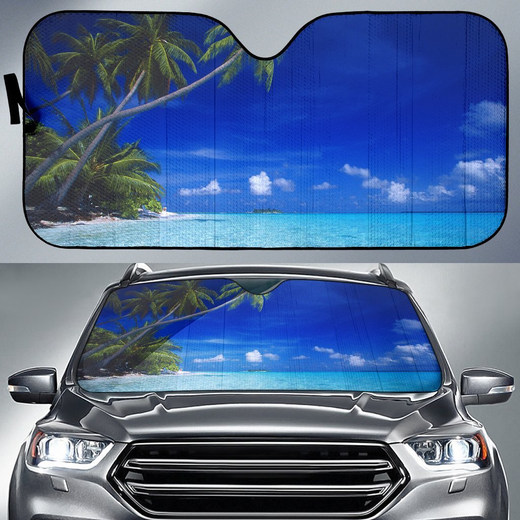 Hawaii Tropical Beach Car Sun Shade Auto Sun Shade Universal Fit Blue - Polynesian Pride