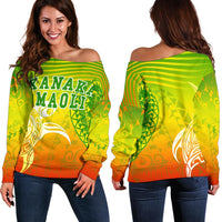 Kanaka Maoli Polynesian Women's Off Shoulder Sweater - Turtle Style Green - Polynesian Pride