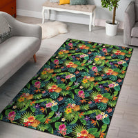 Tropical Pattern With Pineapples, Palm Leaves And Flowers. Rug Black - Polynesian Pride