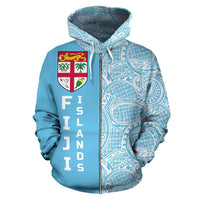 Fijian Zip up Hoodie Fiji Flag Polynesian Tattoo Half Style TH0 - Polynesian Pride