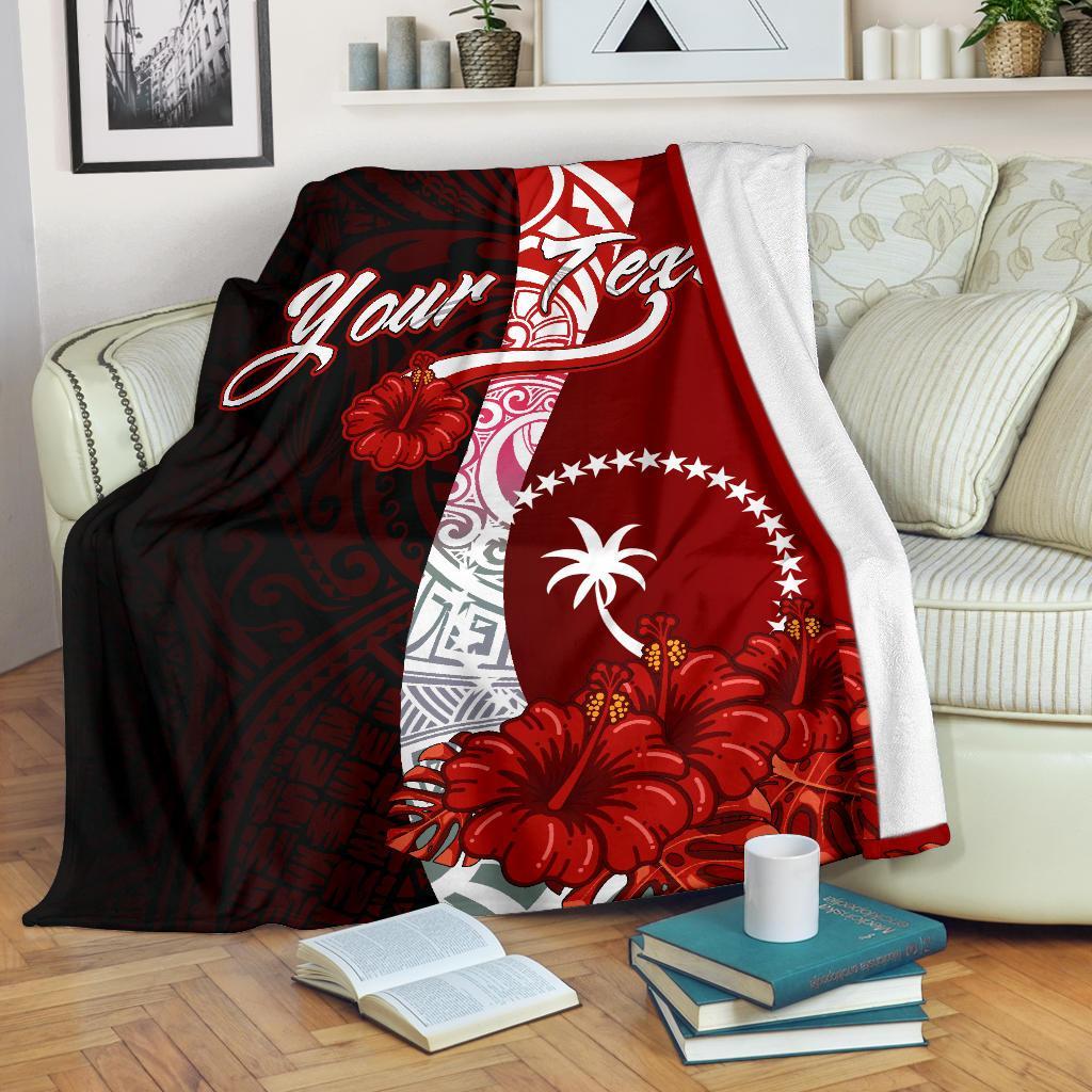 Chuuk Micronesia Custom Personalised Premium Blanket - Coat Of Arm With Hibiscus White - Polynesian Pride