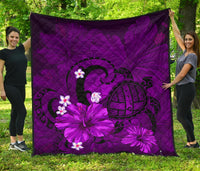 Hawaii Turtle Poly Tribal Purple Premium Quilt Purple - Polynesian Pride