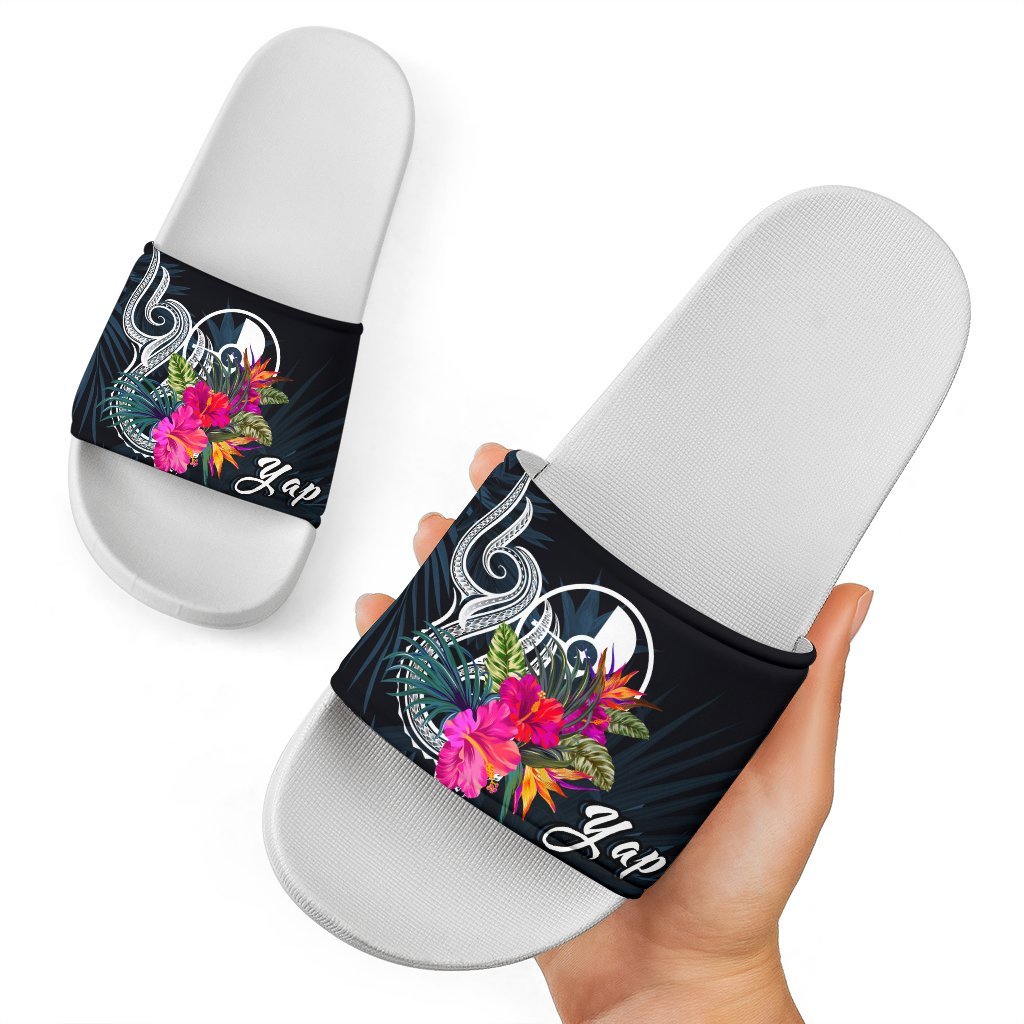 Yap Micronesia Polynesian Slide Sandals - Tropical Flower White - Polynesian Pride