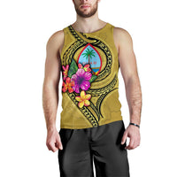 Guam Polynesian Men's Tank Top - Floral With Seal Gold - Polynesian Pride