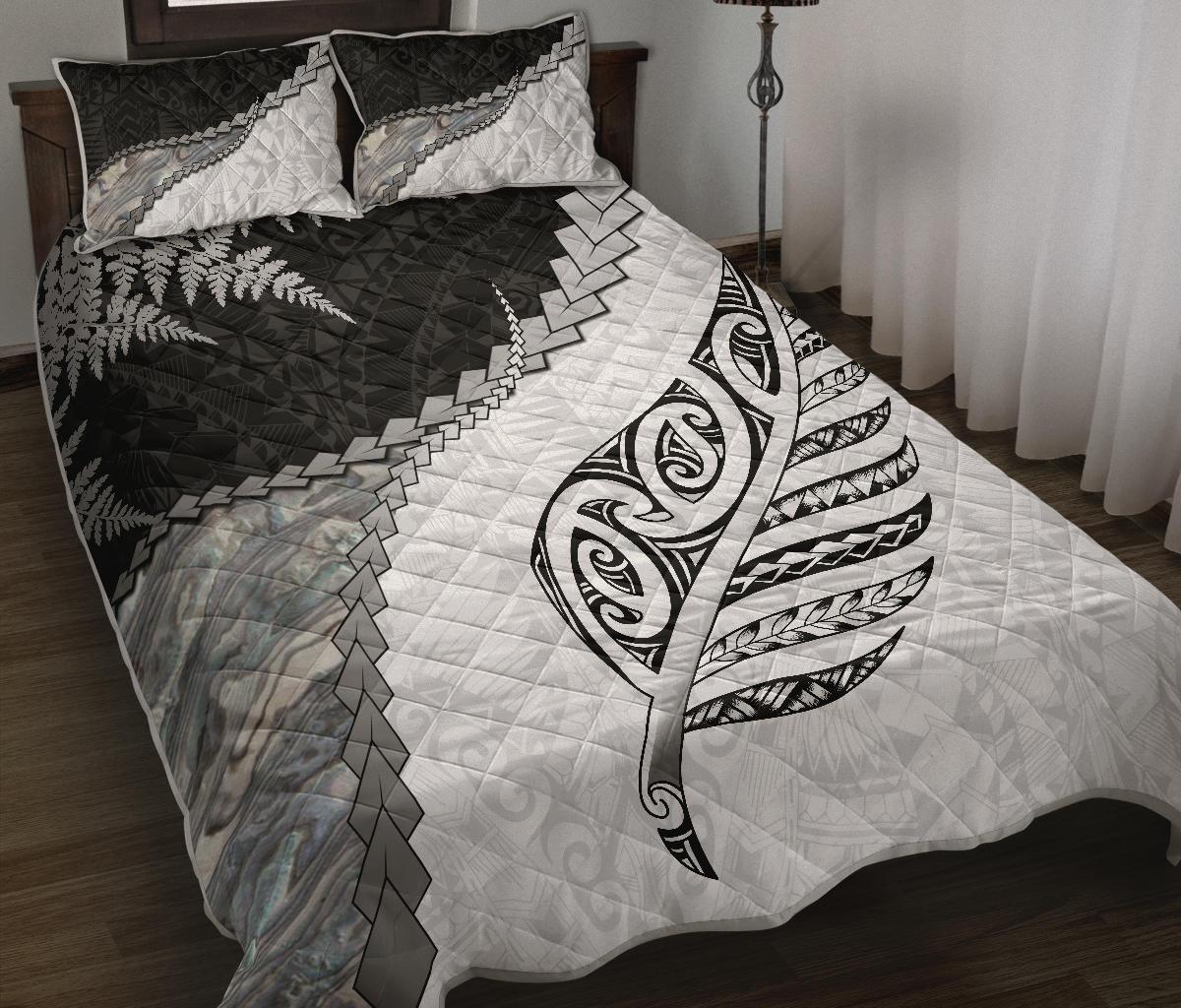 Paua Shell Maori Silver Fern Quilt Bed Set White - Polynesian Pride