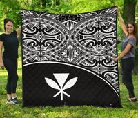 Hawaii Polynesian Premium Quilt - White Kanaka Maoli Curve Version - Polynesian Pride