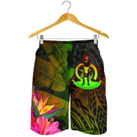 Vanuatu Polynesian Men's Shorts - Hibiscus and Banana Leaves - Polynesian Pride