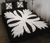Hawaiian Royal Pattern Quilt Bed Set - Black And White - C3 Style White - Polynesian Pride