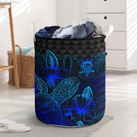 Tuvalu Laundry Basket - Polynesian Turtle Hibiscus Blue Laundry Basket One Size Blue - Polynesian Pride