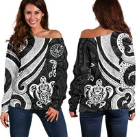 Tahiti Polynesian Women Of Shoulder Sweater - White Tentacle Turtle White - Polynesian Pride