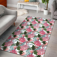 Pink Monstera And Green Tropical Leaves White Rug White - Polynesian Pride