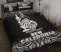New Caledonia Quilt Bed Set - New Caledonia Coat Of Arms Polynesian Tattoo Black Fog Style - Polynesian Pride