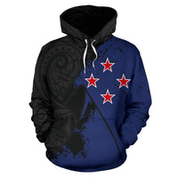 New Zealand Maori Hoodie, New Southern Cross Flag Pullover Hoodie Unisex Black - Polynesian Pride