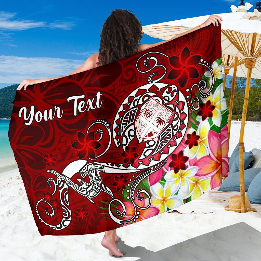 Fiji Custom Personalised Sarong - Turtle Plumeria (Red) One Style One Size Red - Polynesian Pride