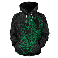 Polynesian Suffer Kanaka Warrior Hawaii Zip Hoodie Green - Polynesian Pride
