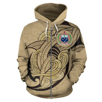 Samoa Zip up Hoodie Samoa Coat of Arms Polynesian Shark Pattern TH0 - Polynesian Pride