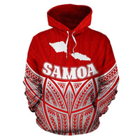 Samoa Polynesian Hoodie Red Pride Map nd Seal - Polynesian Pride