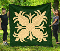 Hawaiian Premium Quilt Royal Pattern - Green - A2 Style Green - Polynesian Pride