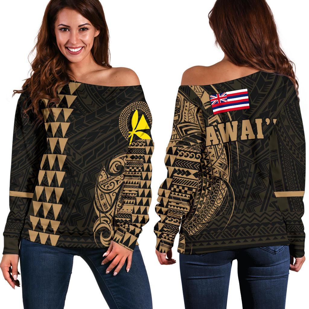 Hawaii Kanaka Polynesian Women's Off Shoulder Sweater - Gold Gold - Polynesian Pride