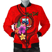 Samoa Polynesian Custom Personalised Men's Bomber Jacket - Floral With Seal Red Red - Polynesian Pride