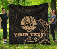 Tahiti Polynesian Custom Personalised Premium Quilt - Gold Tribal Wave - Polynesian Pride