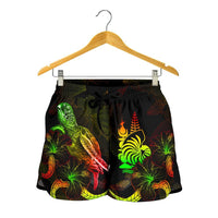 New Caledonia Polynesian Women's Shorts - Turtle With Blooming Hibiscus Reggae - Polynesian Pride