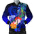 Chuuk Men's Bomber Jacket - Humpback Whale with Tropical Flowers (Blue) Blue - Polynesian Pride